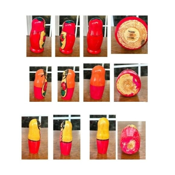 Vintage Russian Nesting Doll Set of 3 Red Floral Matryoshka USSR Christmas - Picture 5 of 12